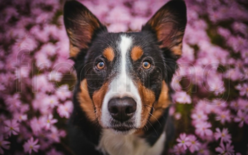 Imagen Retrato de perro en fondo flores
