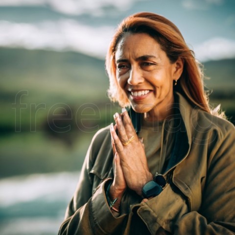 Imagen de Mujer orando y sonriendo