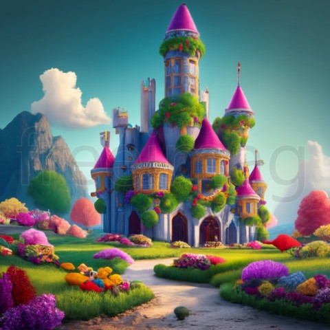Imagen de un castillo colorido y llamativo