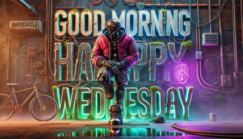 Arte Digital Robot Creativo con Mensaje Inspirador  Good morning, happy Wednesday