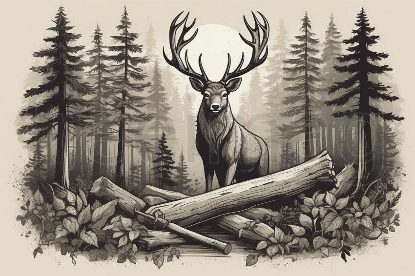 Imagen vectorial con fondo de un color, el tema Silvicultura, incluye elementos de diseño relacionados con el espíritu forestal