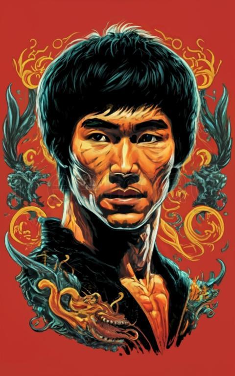 Ilustraciones de Bruce Lee para diseño de camisetas