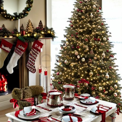 Imagen árbol y mesa de navidad