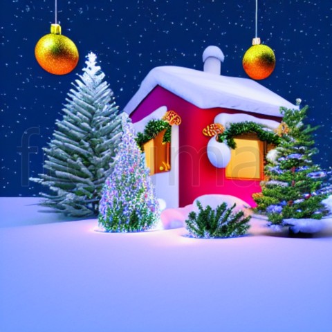 Escena de invierno  Casa roja arboles navidad