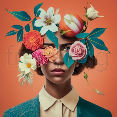 Retrato Floral: Collage de Arte Moderno Abstracto con Mujer y Flores