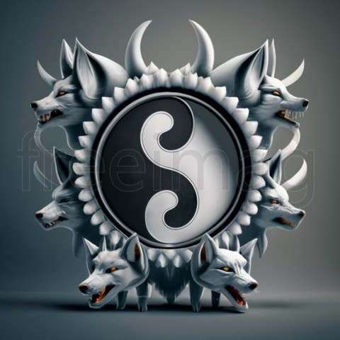Signo de yang yang hecho con cabezas de lobo en blanco y negro