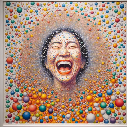 La pintura en acuarela de Kusama transforma la risa en una vibrante explosión de lunares