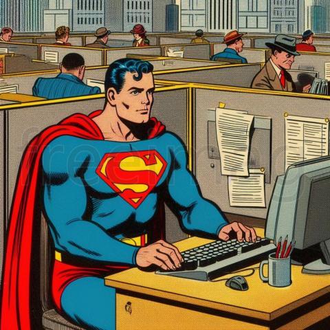 Superman sentada en un cúbico, cómic de 1930