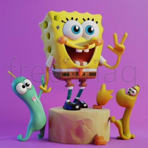 Patricio y bob esponja, IA Arte Impresión 3D vibrante