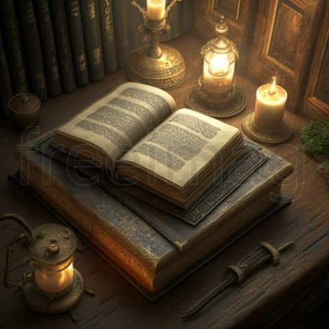 Biblia abierta sobre la mesa, imagen 3D