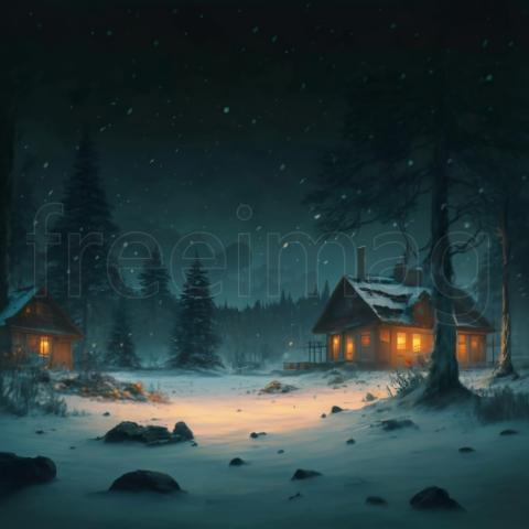Bajo la Nieve y las Estrellas Una Cálida Cabaña en el Bosque