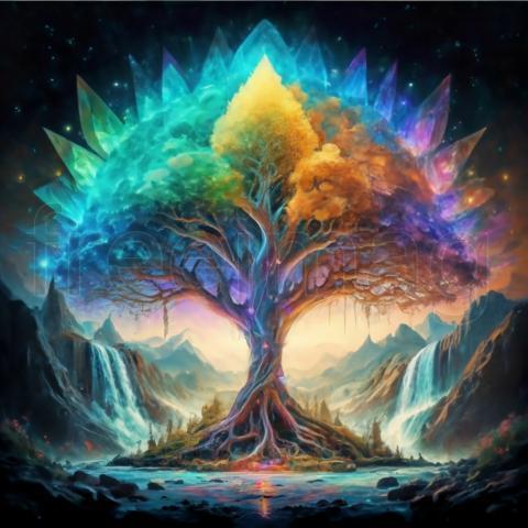 Ilustración de árbol más asombroso de luz estelar muy colorida