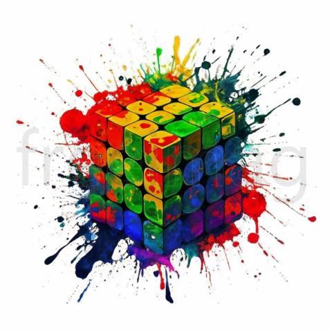 Cubo de Rubik navideño al estilo de Android  Estilo de tatuaje, salpicadura de pintura