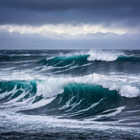 Imagen de Alta Resolución Olas Espumosas al Amanecer