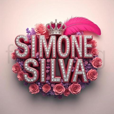 Diseño de nombre personalizado Simone Silva con corona y flores y diamantes
