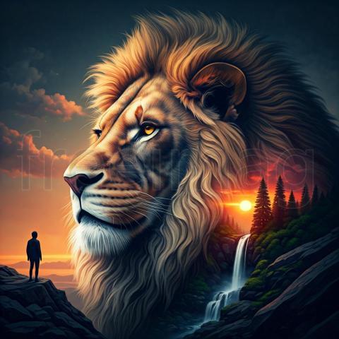 León y Naturaleza Una Fusión Impresionante  Imagen Única, Ideal para Impresión