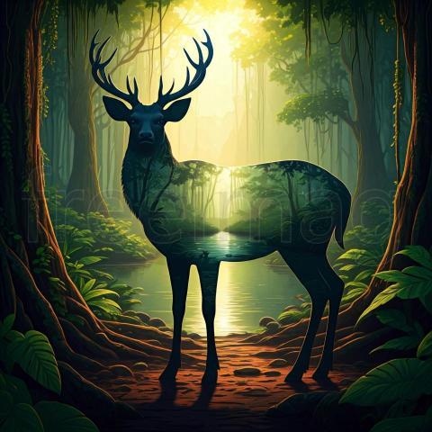 Silueta de un ciervo y Naturaleza  Ideal para Impresión