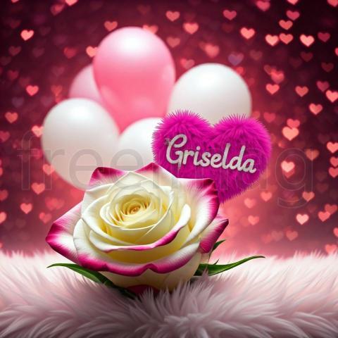 Rosa Blanca y Corazón Rosa, personalizado con el nombre Griselda  Imagen Perfecta para San Valentín