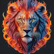 Un león colorido con fuego en la cara fondo de pantalla, Generado Ai